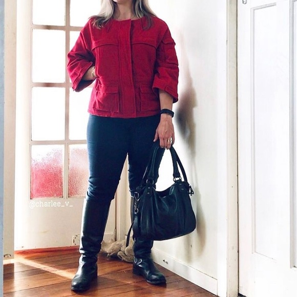 🌱 COUNTRY ROAD Sz L Red Wool Military Style Coat - Picture 11 of 12